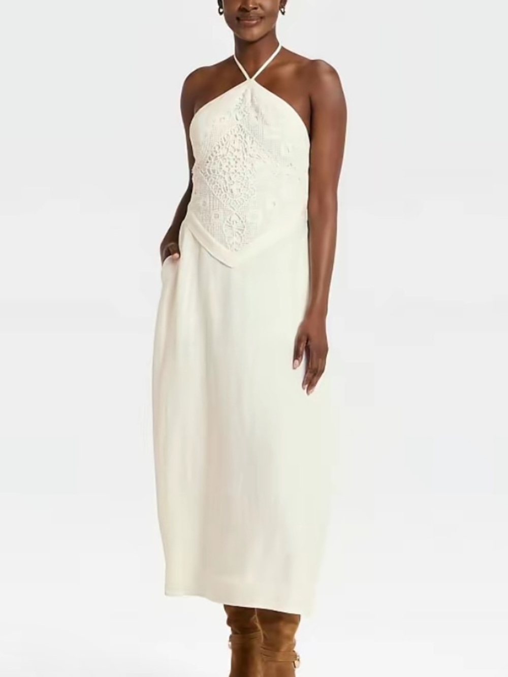 CREAM BOHO BEACH HALTER MAXI DRESS | SIZE SMALL | NWT